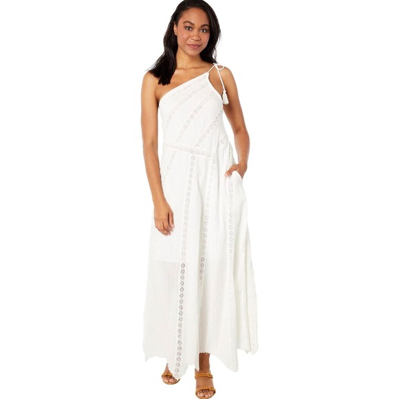 Free People Dresses & Skirts - Free People Bella Maxi Dress Ivory Lace One Shoulder Boho Beach Dress Women's L